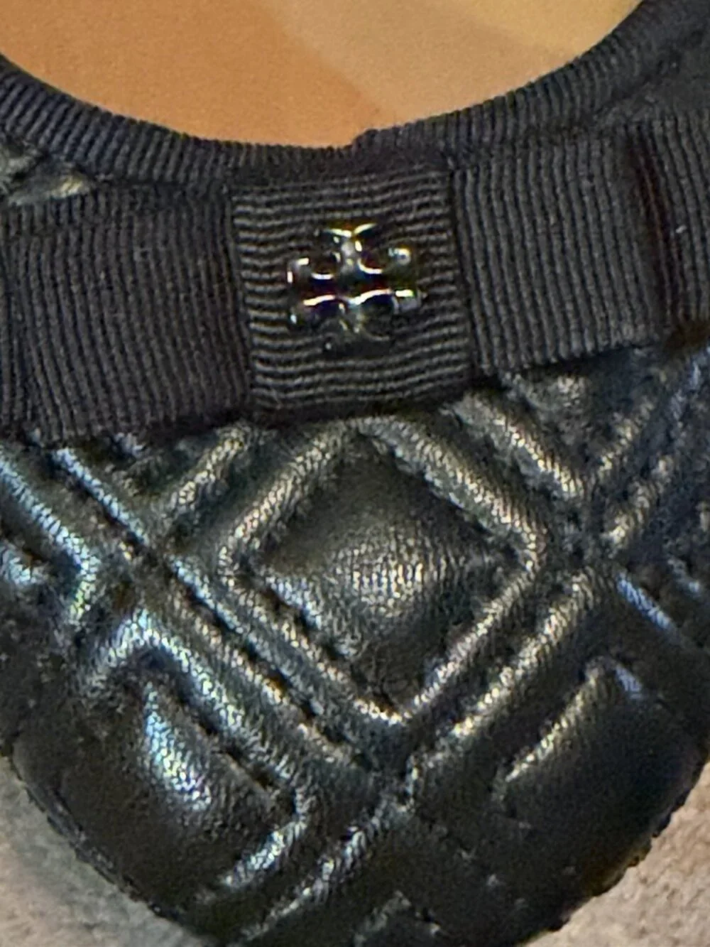 Tory Burch Marion Perfect Black Quilted Napa Leather Ballet Flat Shoes size 7.5